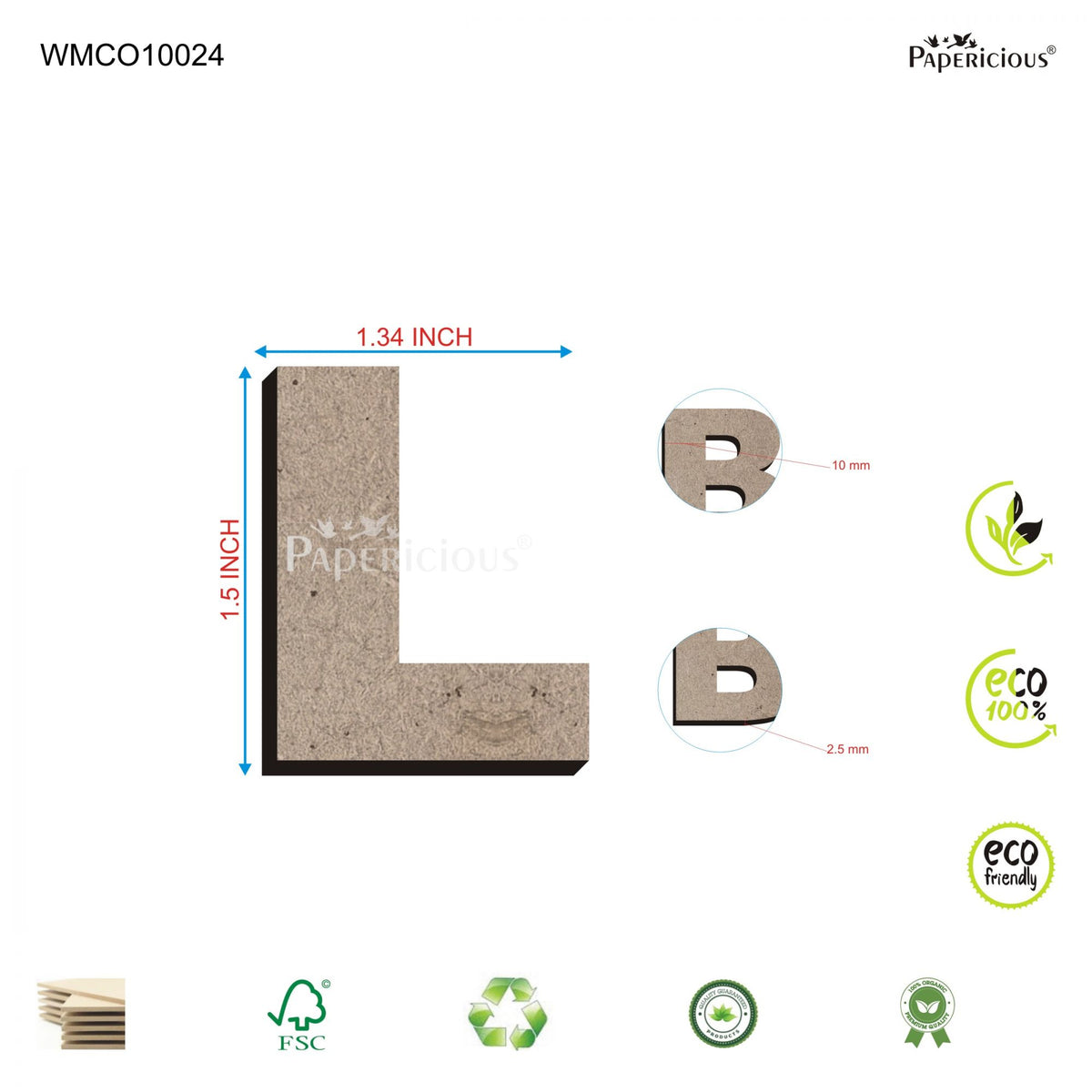 PAPERICIOUS 1.5 inch MDF Capital Letter Alphabet - L