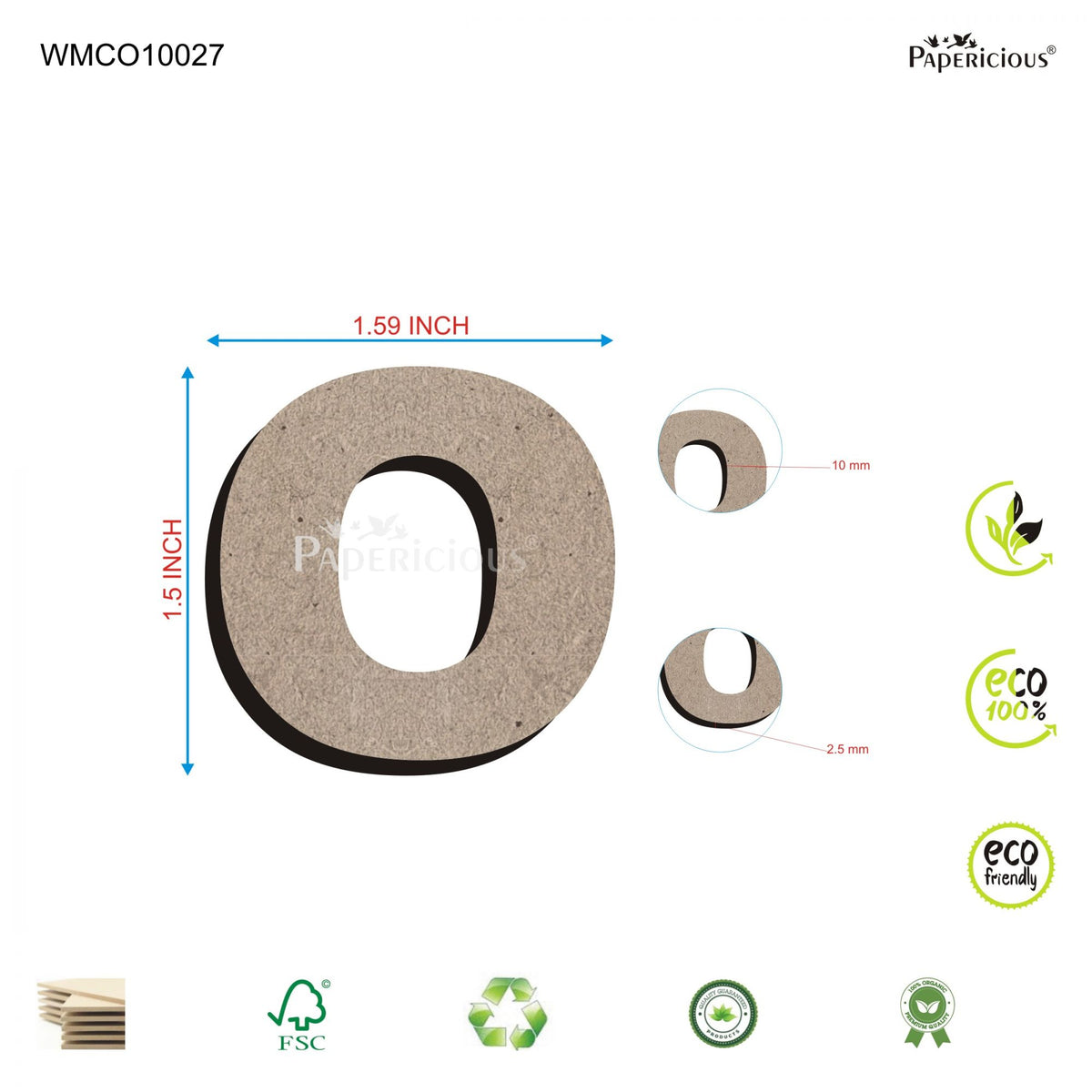 PAPERICIOUS 1.5 inch MDF Capital Letter Alphabet - O