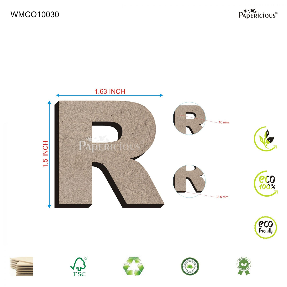 PAPERICIOUS 1.5 inch MDF Capital Letter Alphabet - R