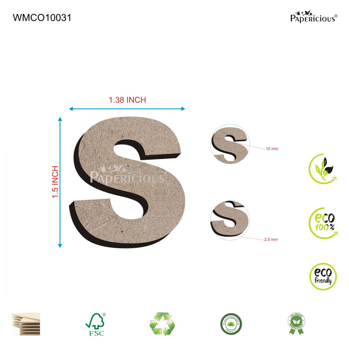 PAPERICIOUS 1.5 inch MDF Capital Letter Alphabet - S