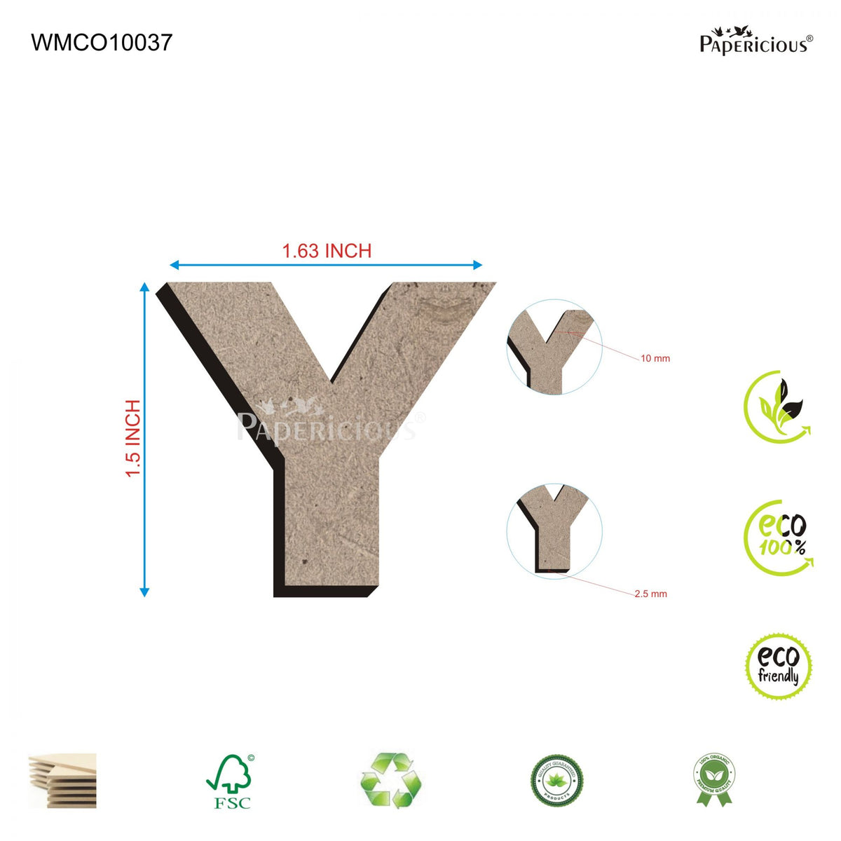 PAPERICIOUS 1.5 inch MDF Capital Letter Alphabet - Y