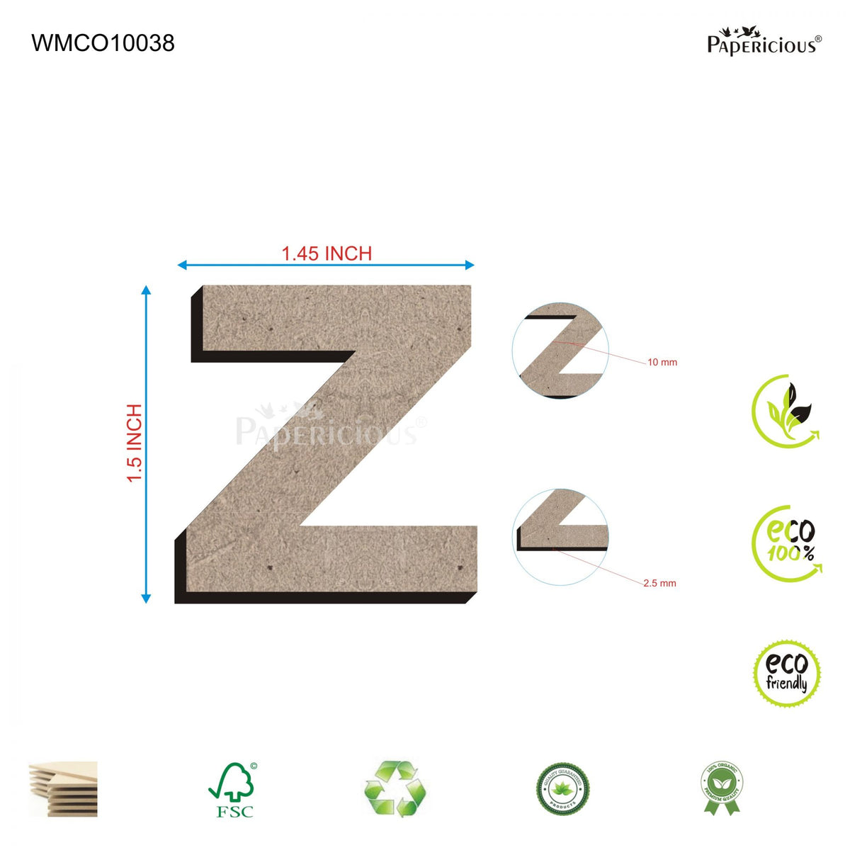 PAPERICIOUS 1.5 inch MDF Capital Letter Alphabet - Z