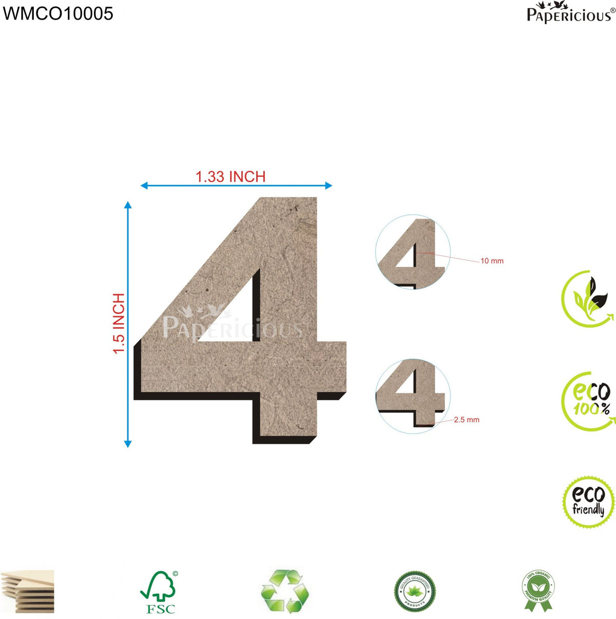 PAPERICIOUS 1.5 inch MDF Numeral - 4