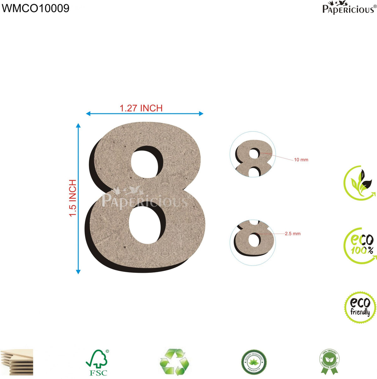 PAPERICIOUS 1.5 inch MDF Numeral - 8