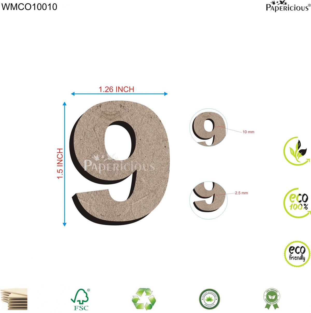 PAPERICIOUS 1.5 inch MDF Numeral - 9