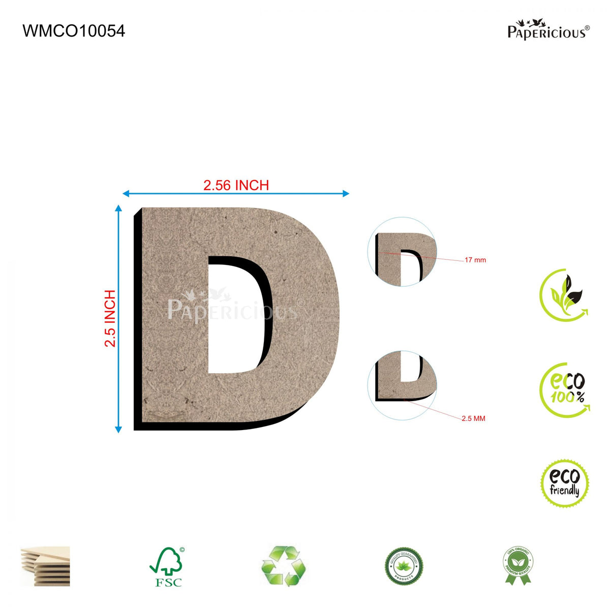 PAPERICIOUS 2.5 inch MDF Capital Letter Alphabet - D