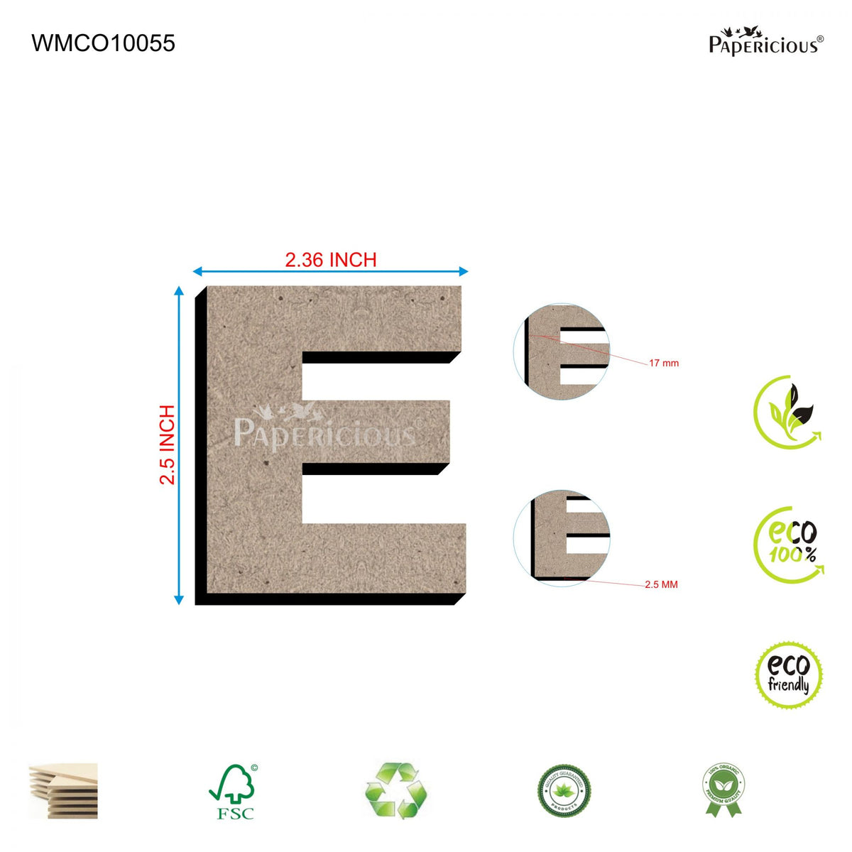 PAPERICIOUS 2.5 inch MDF Capital Letter Alphabet - E