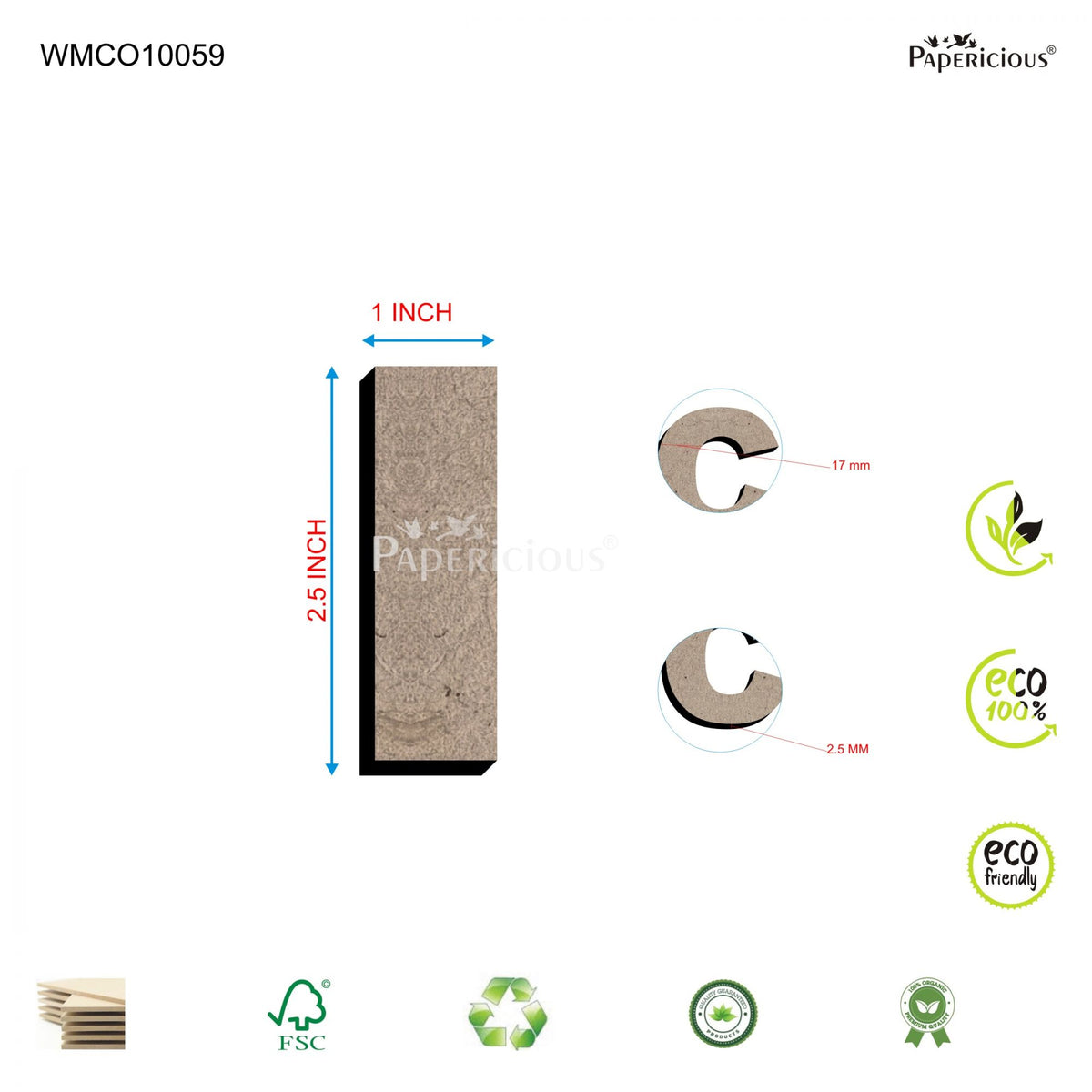 PAPERICIOUS 2.5 inch MDF Capital Letter Alphabet - I