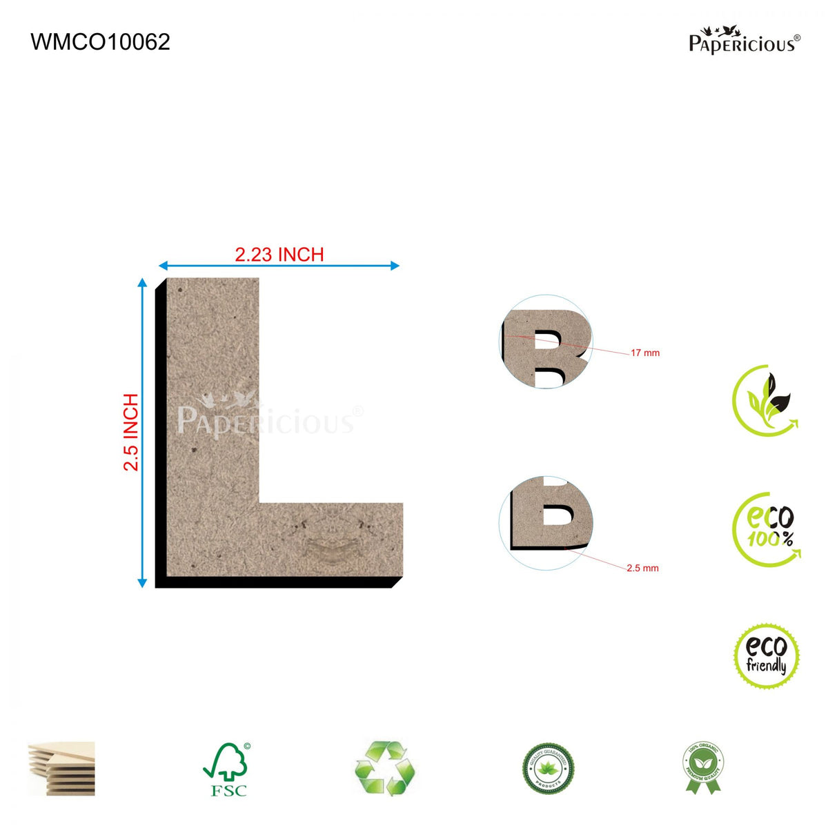 PAPERICIOUS 2.5 inch MDF Capital Letter Alphabet - L