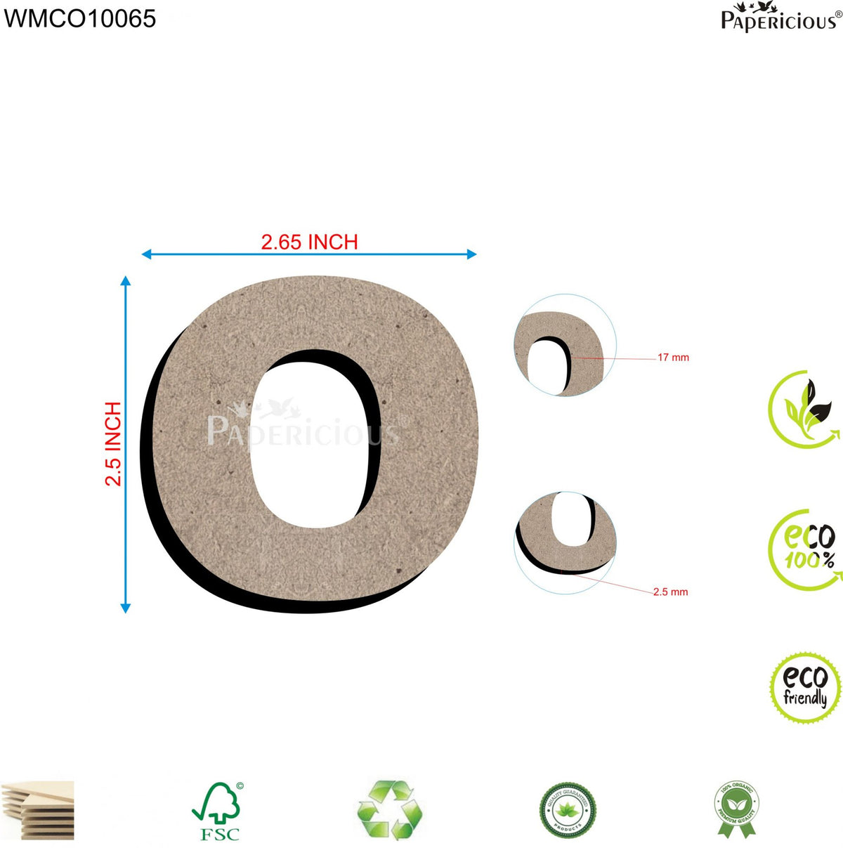 PAPERICIOUS 2.5 inch MDF Capital Letter Alphabet - O