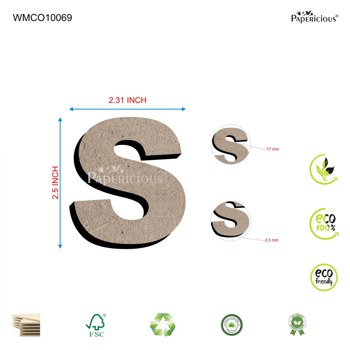 PAPERICIOUS 2.5 inch MDF Capital Letter Alphabet - S