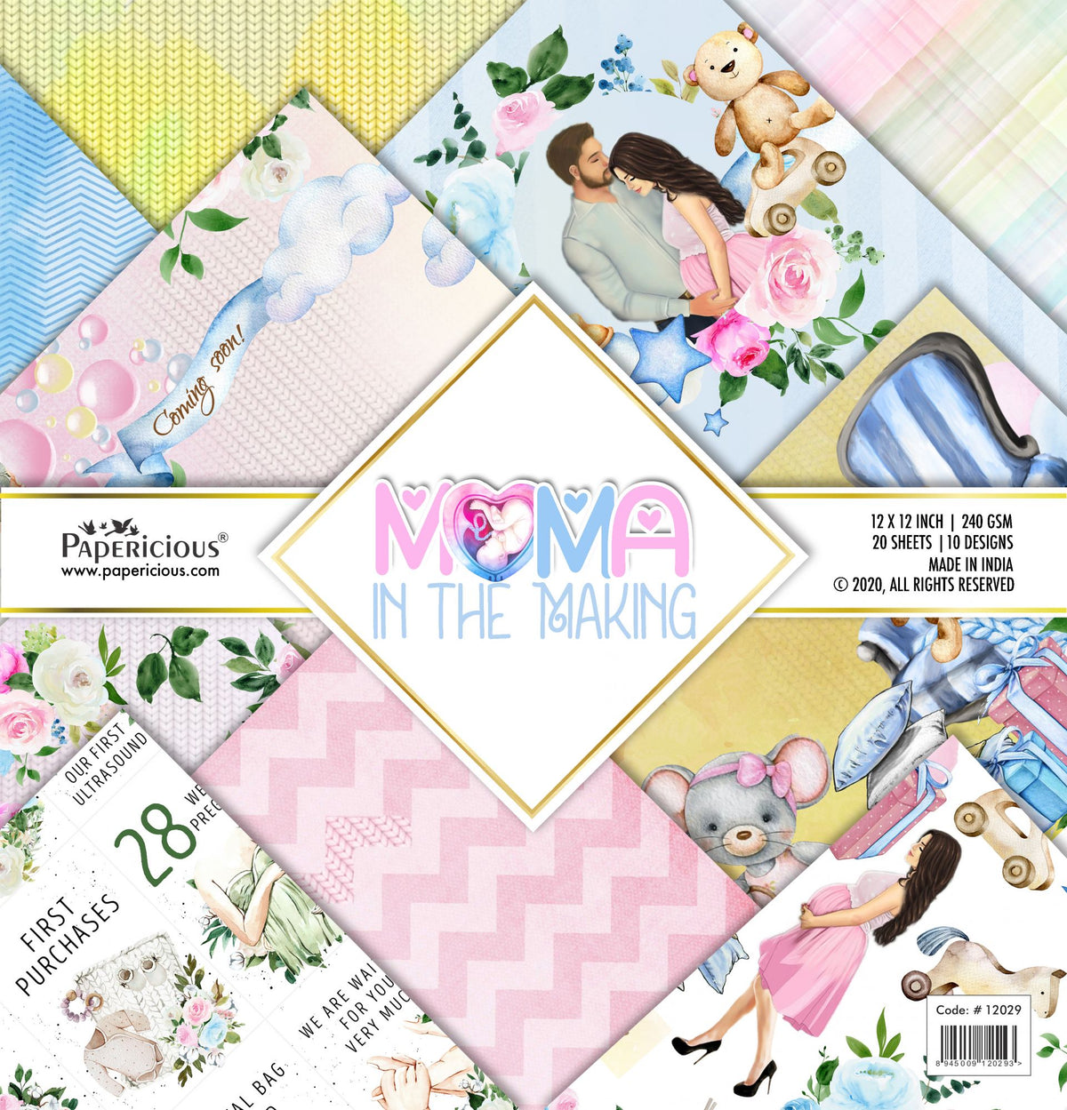 PAPERICIOUS - Mama in the Making - Designer Pattern Printed Scrapbook Papers 12x12 inch / 20 sheets