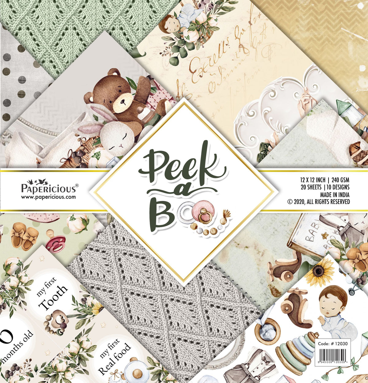 PAPERICIOUS - Peekaboo - Designer Pattern Printed Scrapbook Papers 12x12 inch / 20 sheets