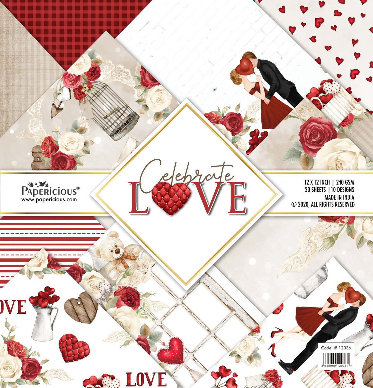 PAPERICIOUS - Celebrate Love - Designer Pattern Printed Scrapbook Papers 12x12 inch / 20 sheets