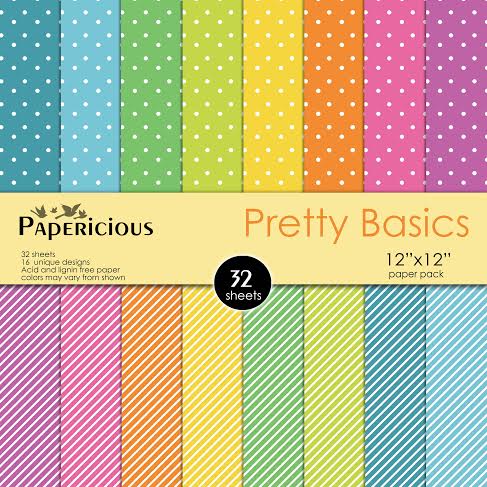 PAPERICIOUS - Pretty Basic - Designer Pattern Printed Scrapbook Papers / 32 Sheets