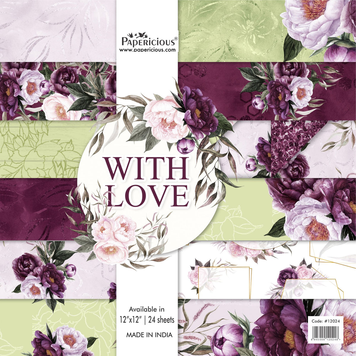 PAPERICIOUS - With Love - Designer Pattern Printed Scrapbook Papers 12x12 inch / 24 sheets
