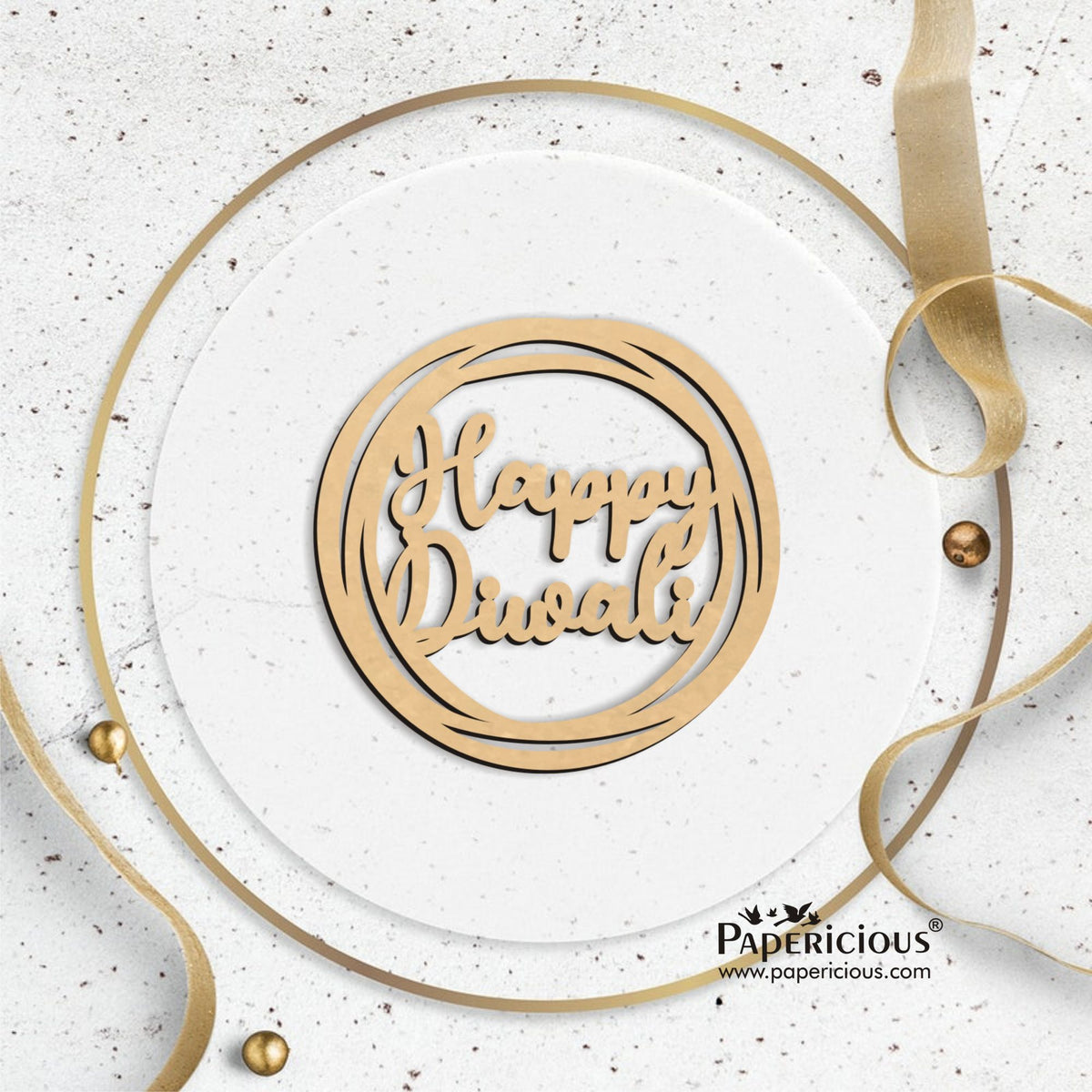 PAPERICIOUS MDF Cutout - Happy Diwali - 4 Nos - Style 10168