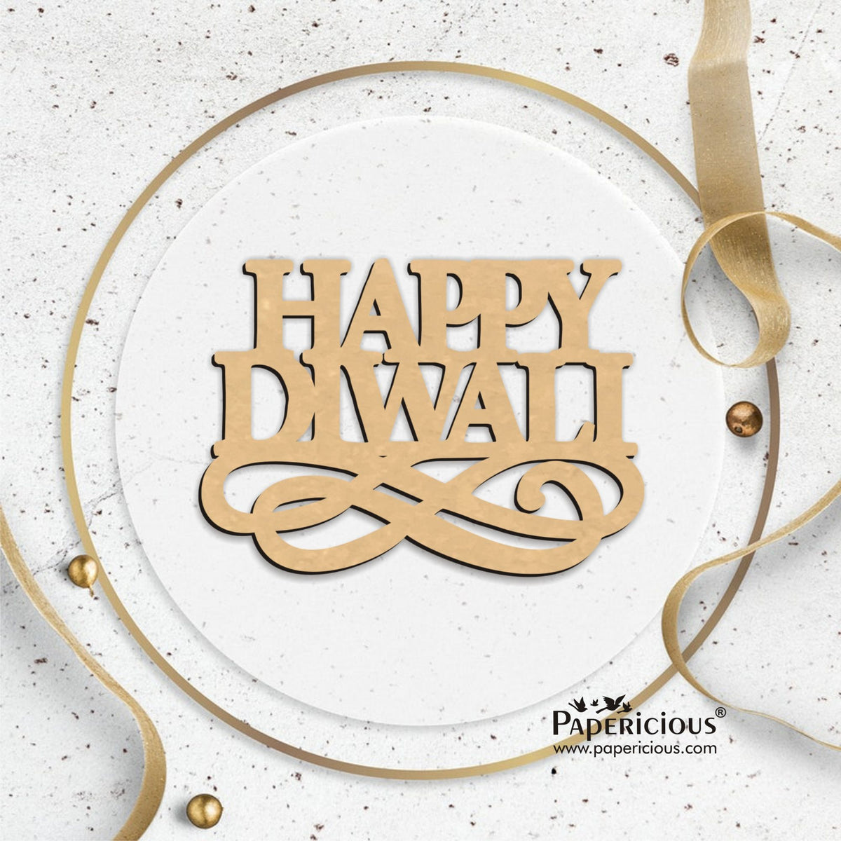PAPERICIOUS MDF Cutout - Happy Diwali - 4 Nos - Style 10171