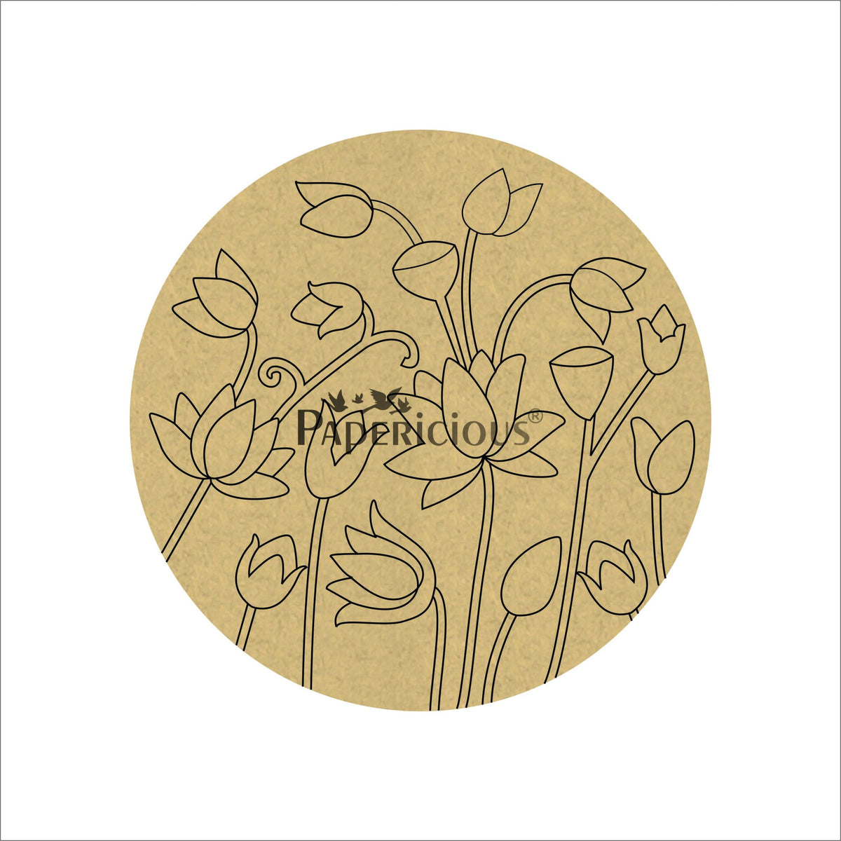 PAPERICIOUS 4mm thick Pre Marked MDF Base Lotus Engraved Mandala