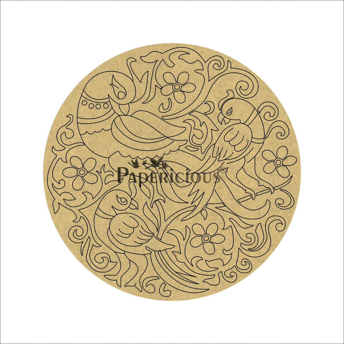 PAPERICIOUS 4mm thick Pre Marked MDF Round Mandala Parrots
