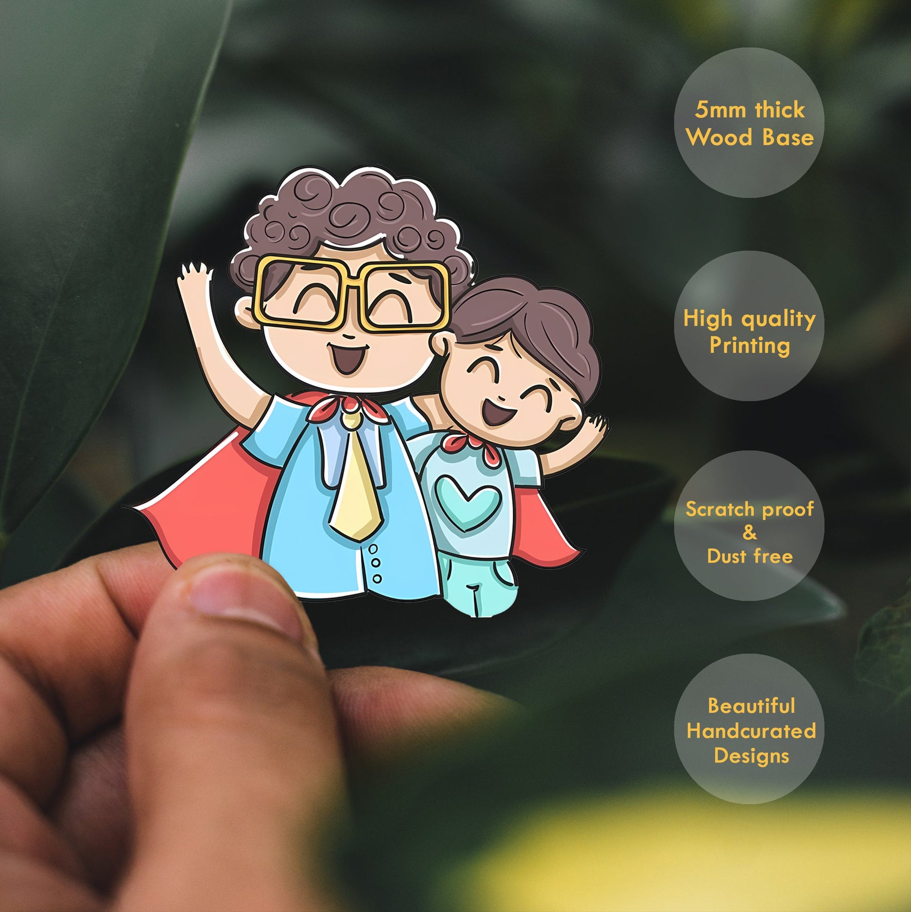 Wooden Fridge Magnet - Happy Siblings