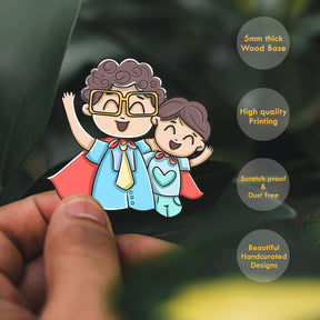 Wooden Fridge Magnet - Happy Siblings