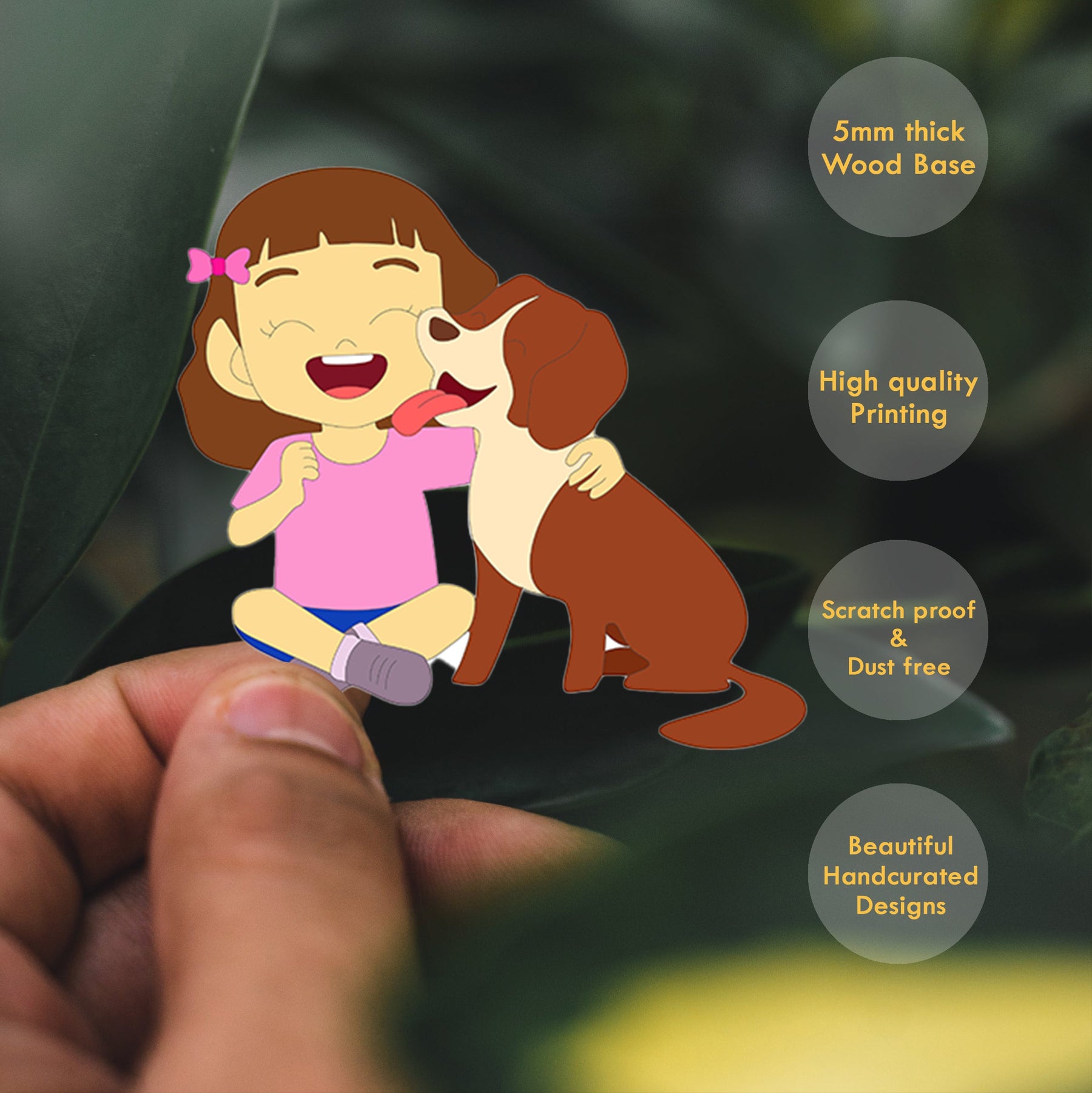 Wooden Fridge Magnet - Girl & Dog