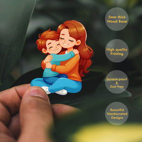 Wooden Fridge Magnet - Mother and Loving Son