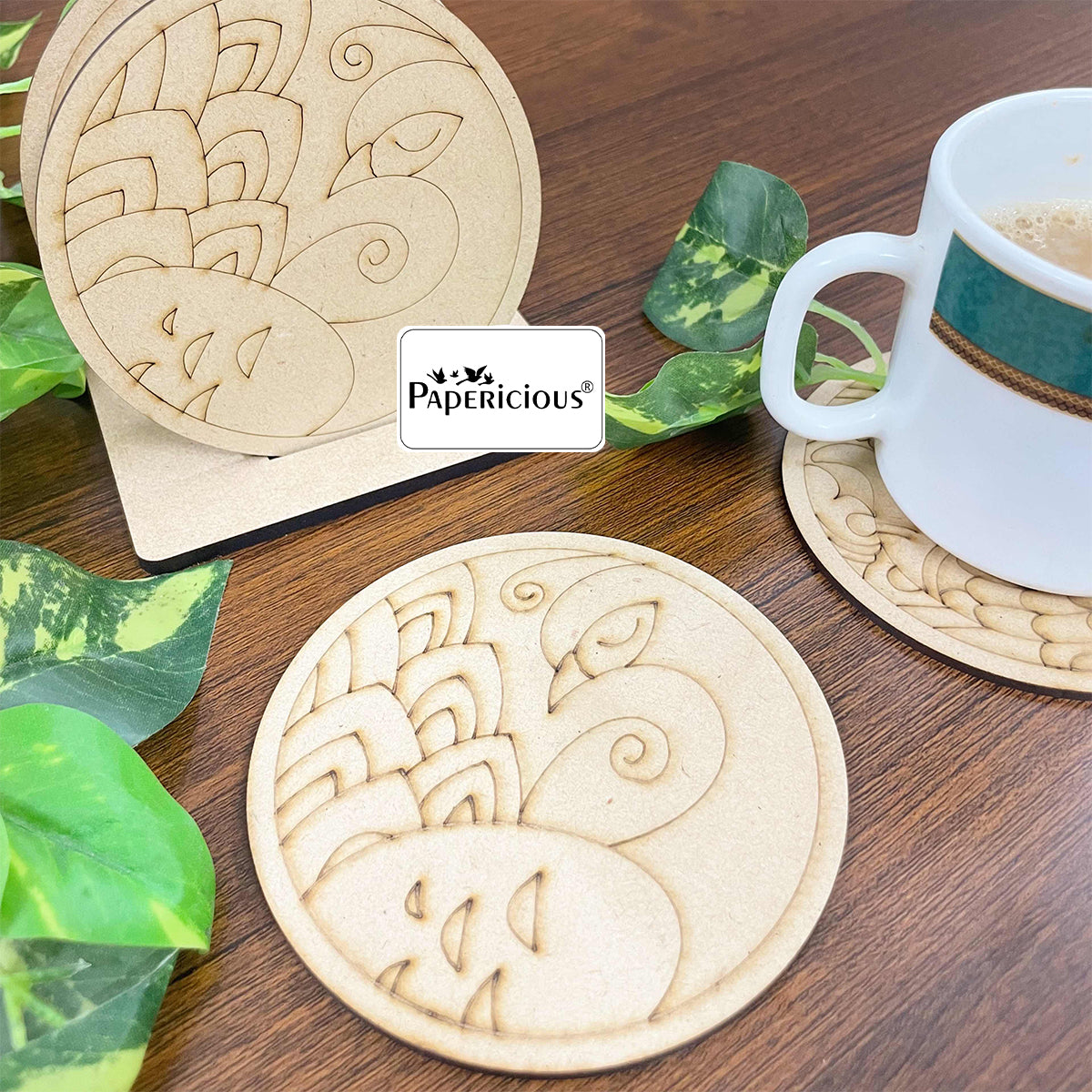 MDF Lasercut Coasters  - Peacock