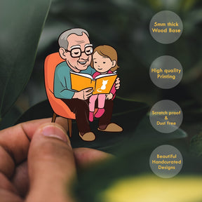 Wooden Fridge Magnet - Girl with Grandparent