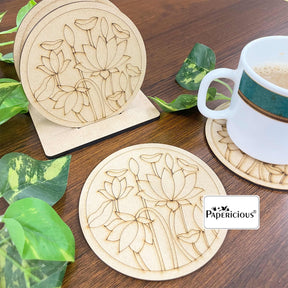 MDF Lasercut Coasters  - Premarked Lotus