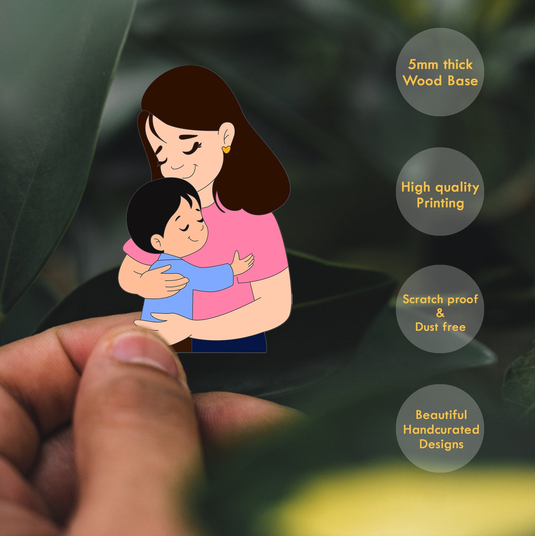 Wooden Fridge Magnet - Mother with Son