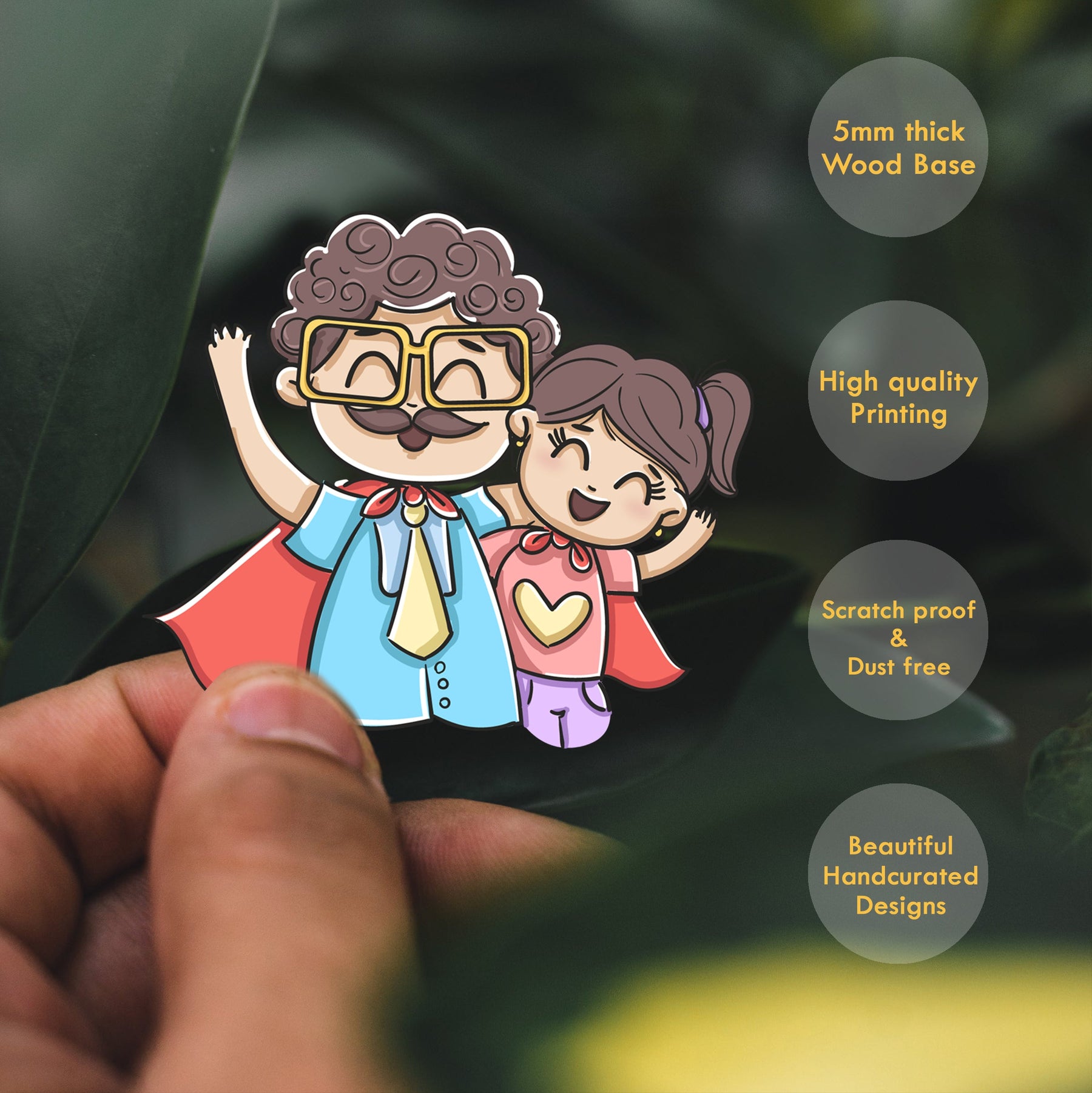 Wooden Fridge Magnet - Father with Daughter