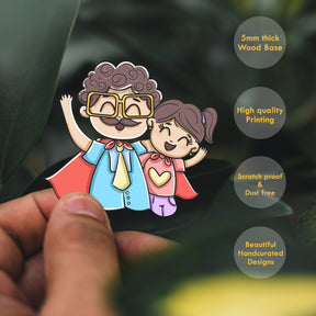 Wooden Fridge Magnet - Father with Daughter