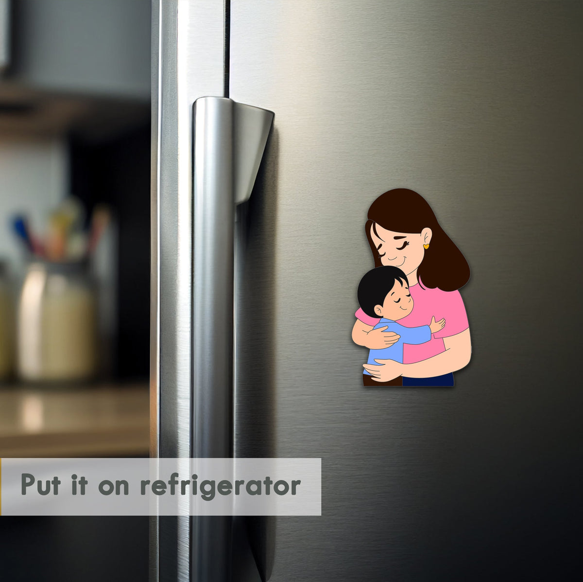 Wooden Fridge Magnet - Mother with Son