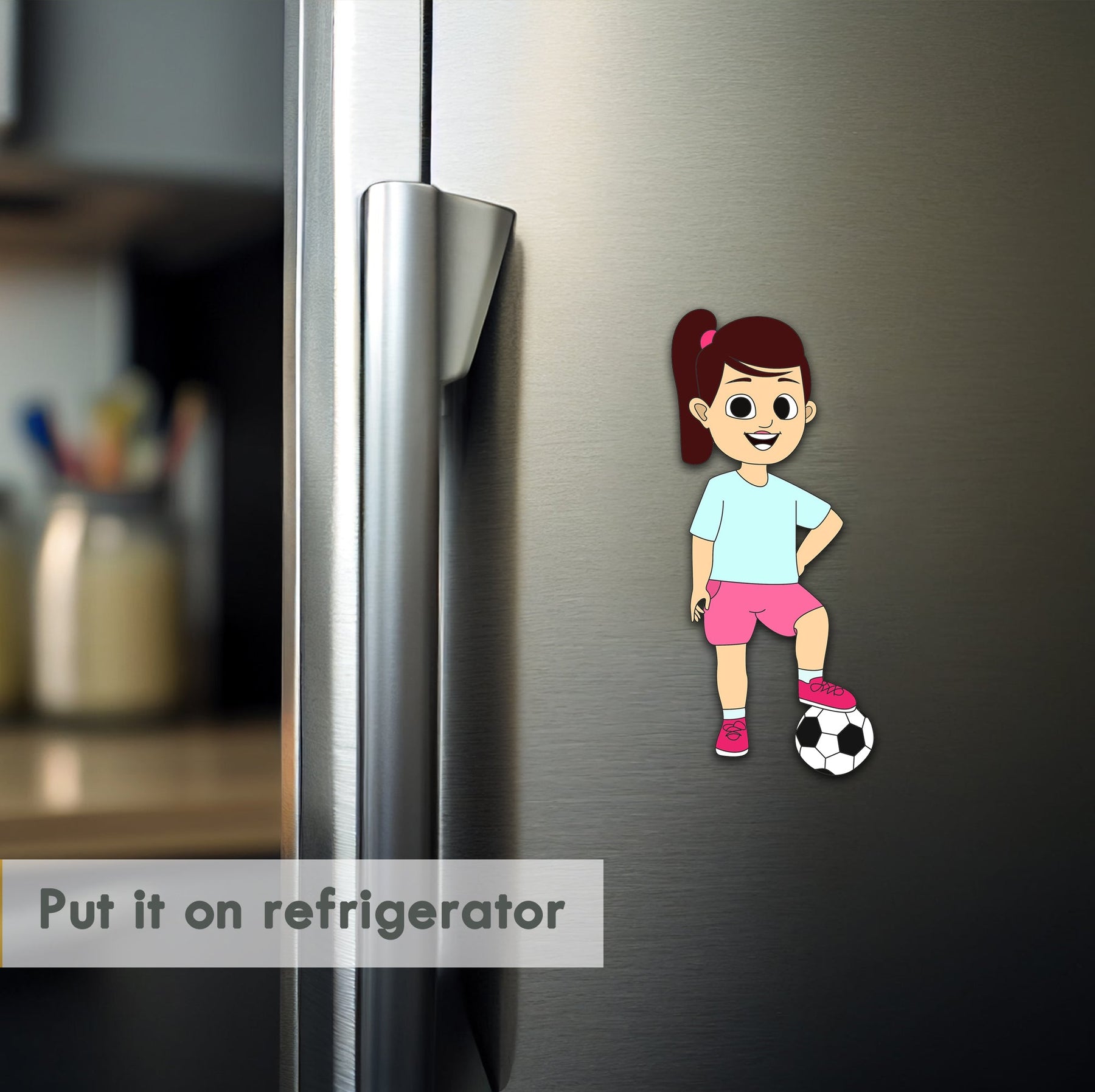 Wooden Fridge Magnet - Football Girl
