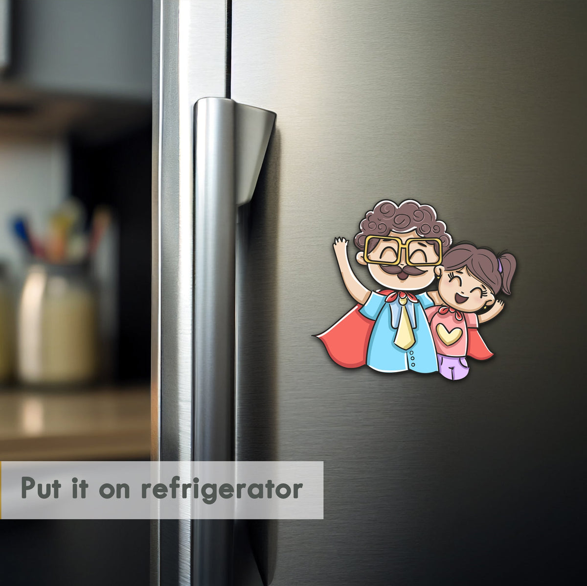 Wooden Fridge Magnet - Father with Daughter