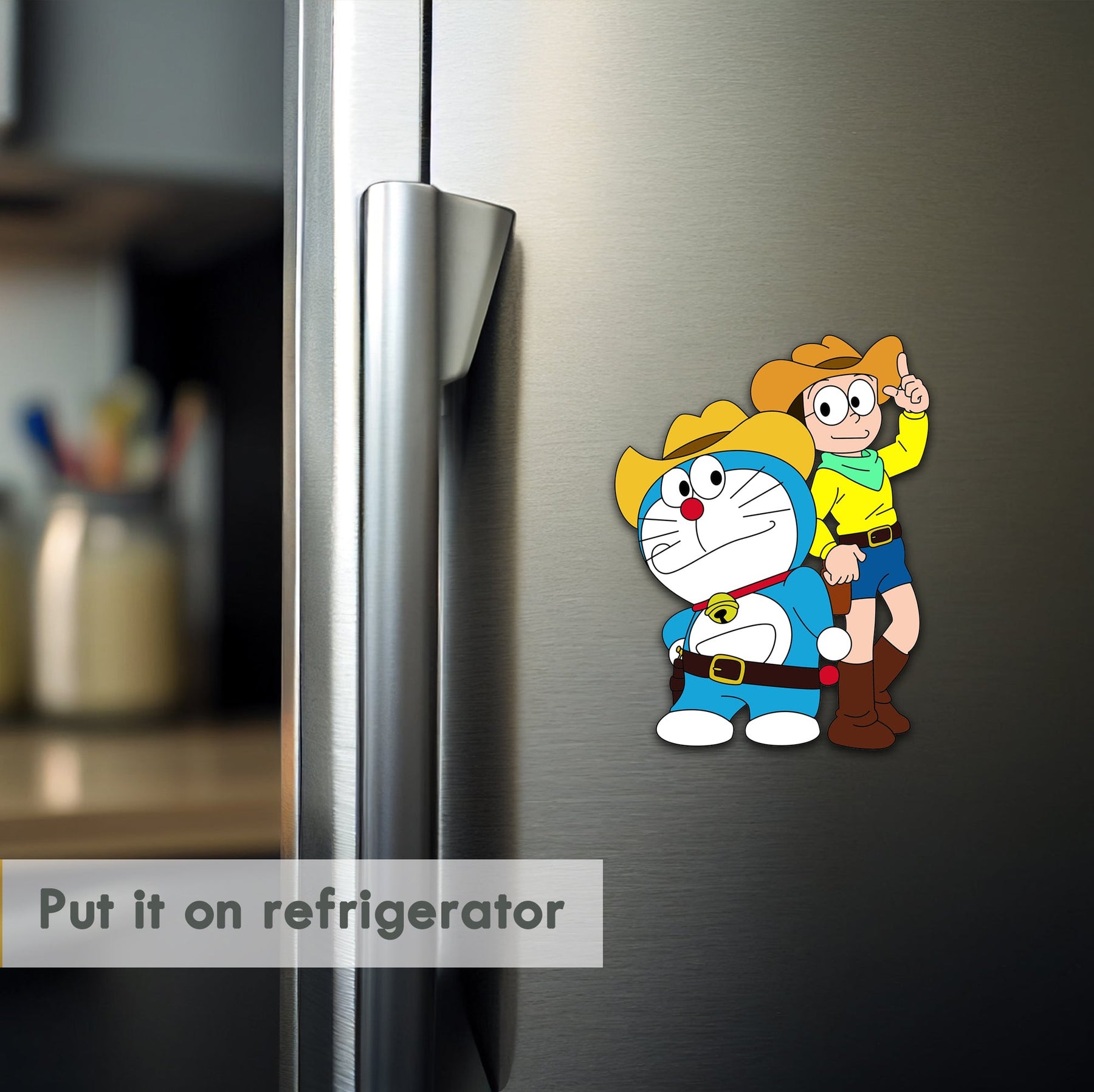 Wooden Fridge Magnet - Nobita & Doraemon Style