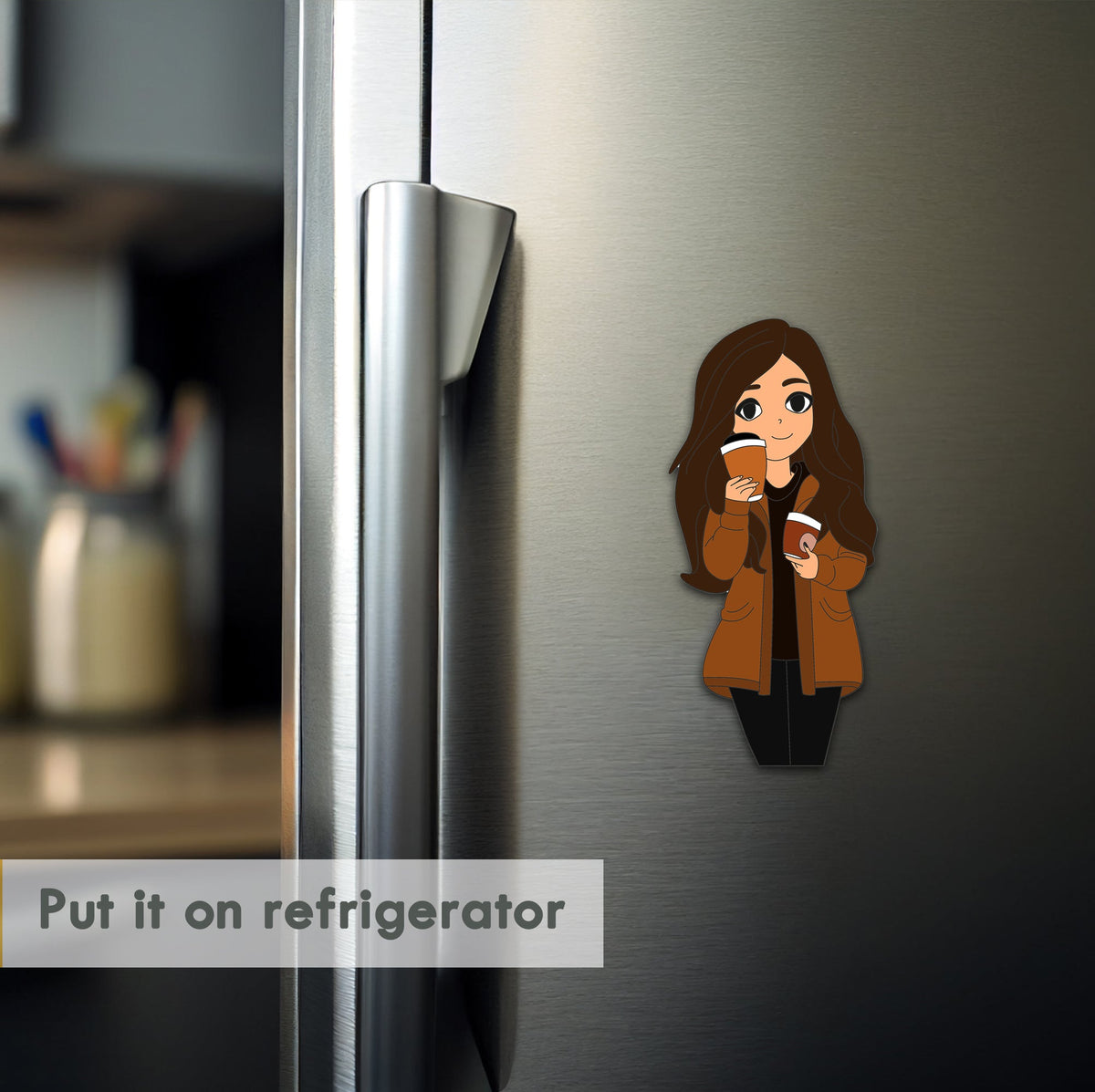 Wooden Fridge Magnet - Stylish Girl