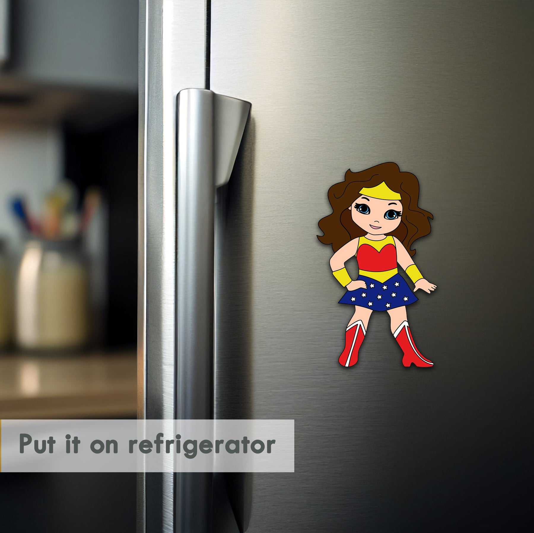 Wooden Fridge Magnet - Superhero Girl