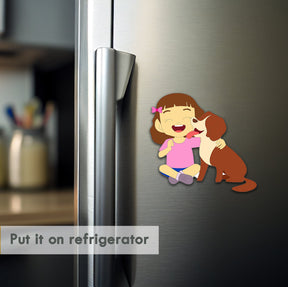 Wooden Fridge Magnet - Girl & Dog