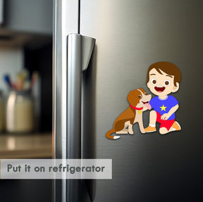 Wooden Fridge Magnet - Boy & Dog