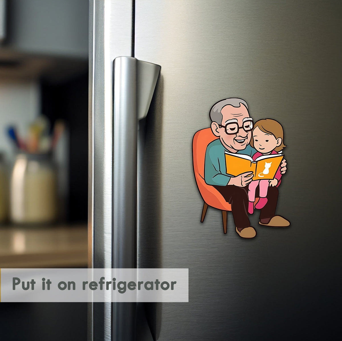 Wooden Fridge Magnet - Girl with Grandparent