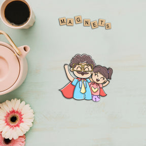 Wooden Fridge Magnet - Father with Daughter