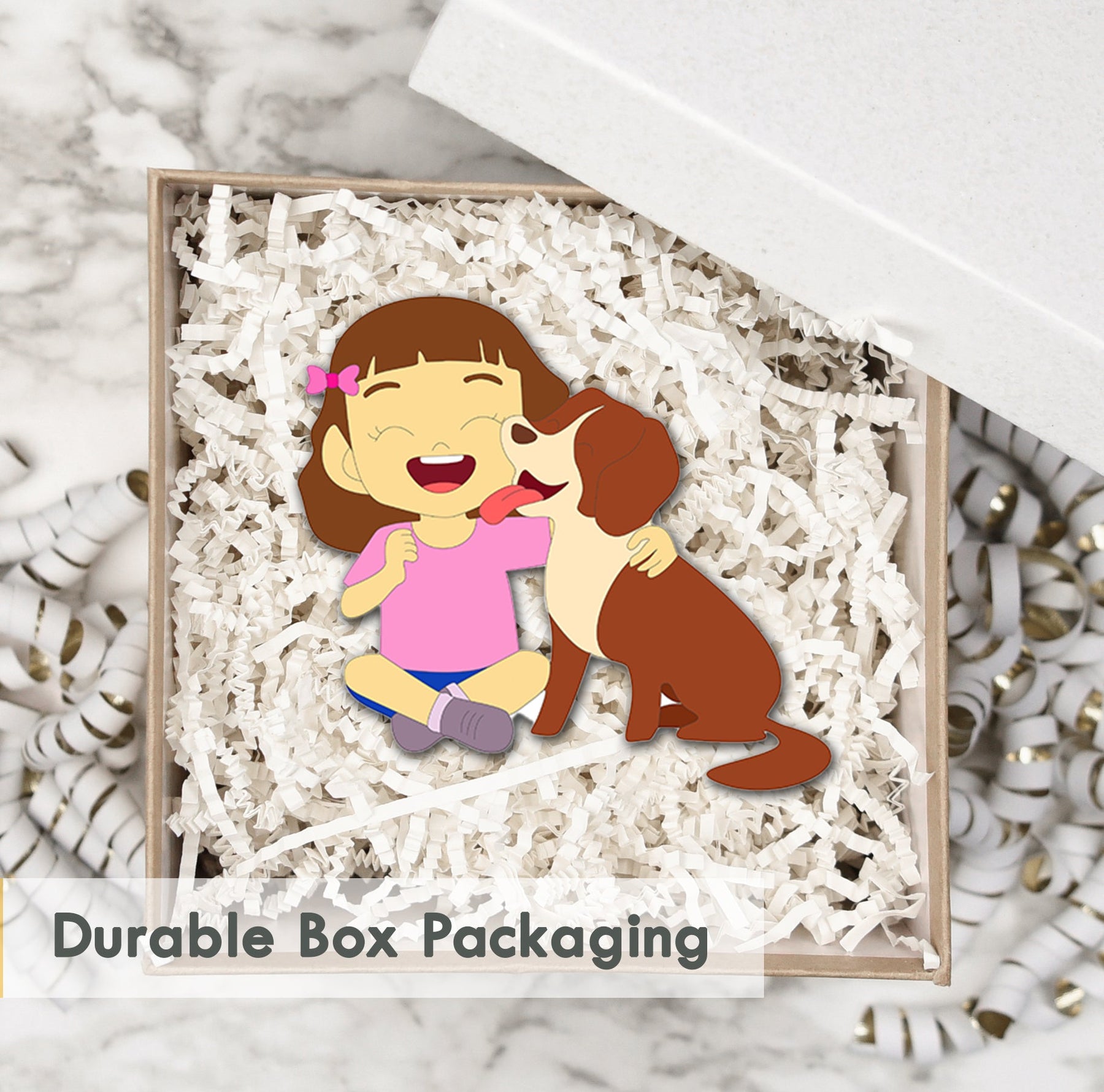 Wooden Fridge Magnet - Girl & Dog