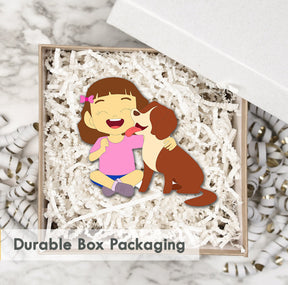 Wooden Fridge Magnet - Girl & Dog