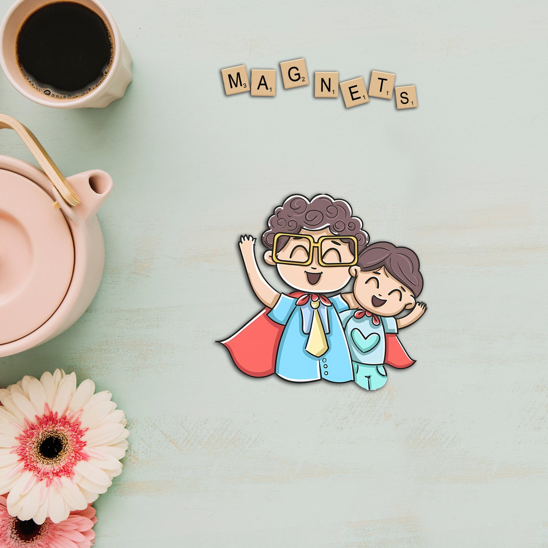 Wooden Fridge Magnet - Happy Siblings