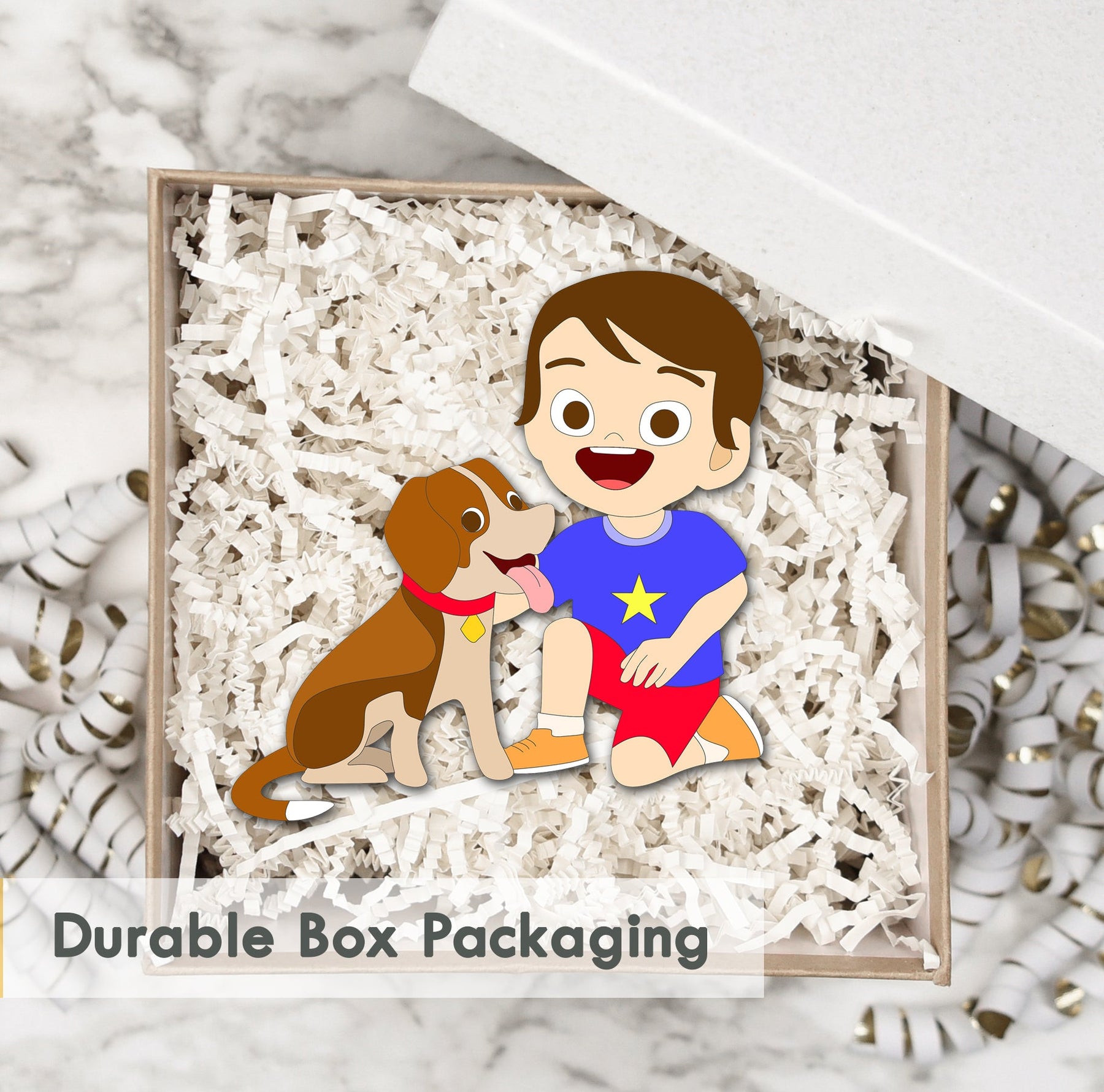 Wooden Fridge Magnet - Boy & Dog