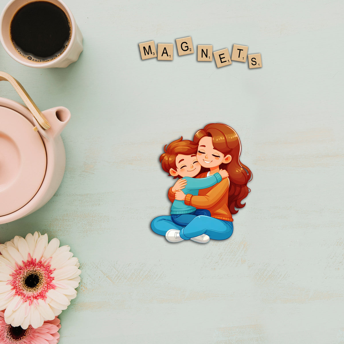 Wooden Fridge Magnet - Mother and Loving Son