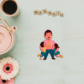 Wooden Fridge Magnet - Children with Father
